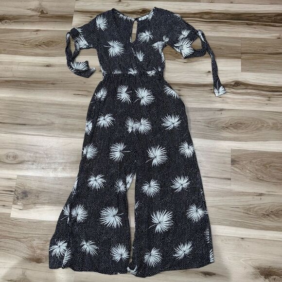 Billabong Black White Polka Dot Floral Jumpsuit Women's Small - Picture 2 of 5